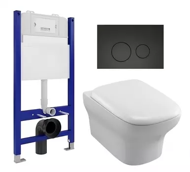 Комплект 3 в 1 инсталляция Enio Tecnico 50 EN8050050 + Унитаз подвесной Jacob Delafon Vox EDM102-00 + кнопка черная матовая