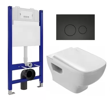 Комплект 3 в 1 инсталляция Enio Tecnico 50 EN8050050 + Унитаз подвесной Jacob Delafon Struktura EDE102-00 + кнопка черная матовая