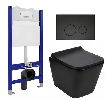 Комплект 3 в 1 инсталляция Enio Tecnico 50 EN8050050 + Подвесной унитаз WeltWasser Gelbach 041 MT-BL + кнопка черная матовая