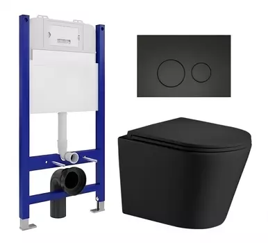 Комплект 3 в 1 инсталляция Enio Tecnico 50 EN8050050 + Подвесной унитаз WeltWasser Salzbach 043 MT-BL + кнопка черная матовая