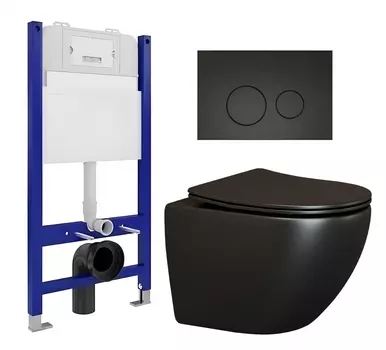 Комплект 3 в 1 инсталляция Enio Tecnico 50 EN8050050 + Унитаз подвесной Ceramica Nova Metropol CN4002MB + кнопка черная матовая