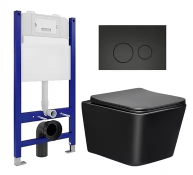 Комплект 3 в 1 инсталляция Enio Tecnico 50 EN8050050 + Унитаз Vincea Q-Line VT1-12MB + кнопка черная матовая