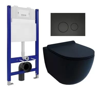 Комплект 3 в 1 инсталляция Enio Tecnico 50 EN8050050 + Унитаз подвесной Esbano Garcia + кнопка черная матовая