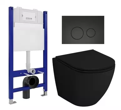 Комплект 3 в 1 инсталляция Enio Tecnico 50 EN8050050 + Унитаз подвесной Grossman GR-4455BMS+ кнопка черная матовая