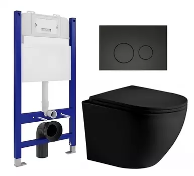 Комплект 3 в 1 инсталляция Enio Tecnico 50 EN8050050 + Унитаз подвесной Weltwasser WW Merzbach 043 MT-BL + кнопка черная матовая