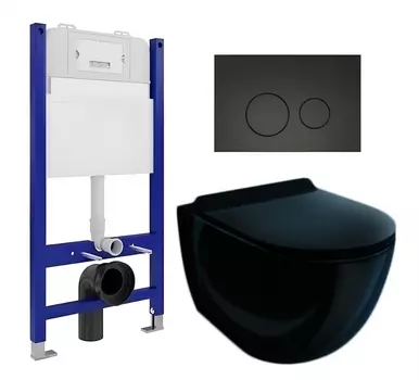 Комплект 3 в 1 инсталляция Enio Tecnico 50 EN8050050 + Унитаз подвесной Esbano Garcia ESUPGARCB + кнопка черная матовая