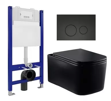 Комплект 3 в 1 инсталляция Enio Tecnico 50 EN8050050 + Унитаз Vincea Ultra Rimless VT1-32MB + кнопка черная матовая
