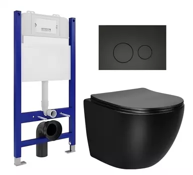 Комплект 3 в 1 инсталляция Enio Tecnico 50 EN8050050 + Унитаз Vincea Globo VT1-14SMB + кнопка черная матовая