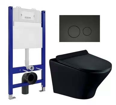 Комплект 3 в 1 инсталляция Enio Tecnico 50 EN8050050 + Унитаз подвесной Esbano Aster ESUPASTEBM + кнопка черная матовая