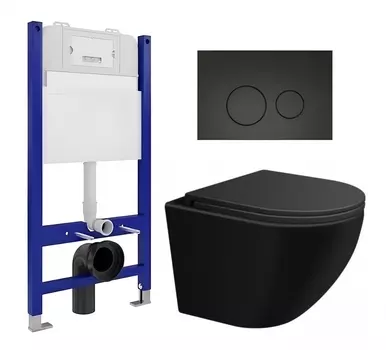 Комплект 3 в 1 инсталляция Enio Tecnico 50 EN8050050 + Подвесной унитаз SinteSi EVI + кнопка черная матовая