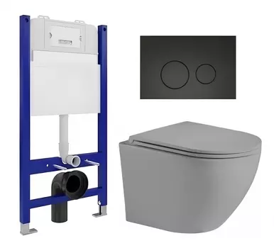 Комплект 3 в 1 инсталляция Enio Tecnico 50 EN8050050 + Унитаз подвесной Weltwasser WW Merzbach 043 MT-GR + кнопка черная матовая