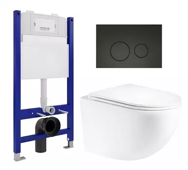 Комплект 3 в 1 инсталляция Enio Tecnico 50 EN8050050 + Унитаз подвесной Enio Unico EN3103895 + кнопка черная матовая