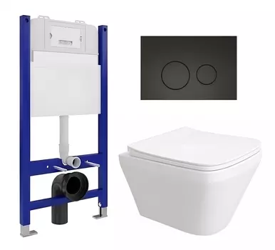 Комплект 3 в 1 инсталляция Enio Tecnico 50 EN8050050 + Унитаз подвесной Enio Vicino EN9170544 + кнопка черная матовая