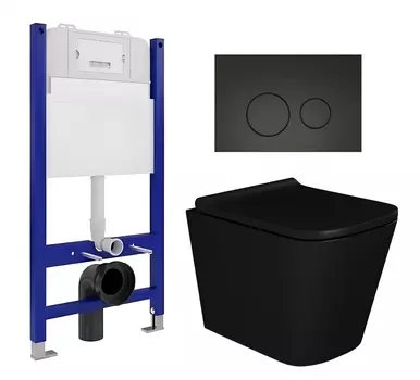 Комплект 3 в 1 инсталляция Enio Tecnico 50 EN8050050 + Унитаз подвесной Enio Binario BL черный EN4180225 + кнопка черная матовая