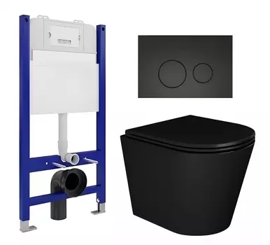 Комплект 3 в 1 инсталляция Enio Tecnico 50 EN8050050 + Унитаз подвесной Enio Cento BL черный EN4280035 + кнопка черная матовая