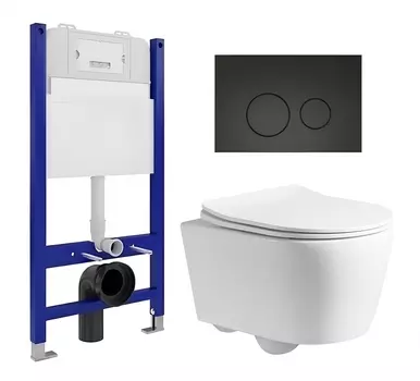 Комплект 3 в 1 инсталляция Enio Tecnico 50 EN8050050 + Унитаз подвесной CeruttiSpa Sella PP 9738 + кнопка черная матовая