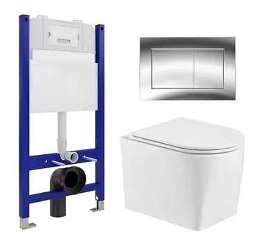 Комплект 3 в 1 инсталляция Enio Tecnico 50 EN8050050 + Унитаз подвесной WeltWasser Nesenbach 004 GL-WT + кнопка хром