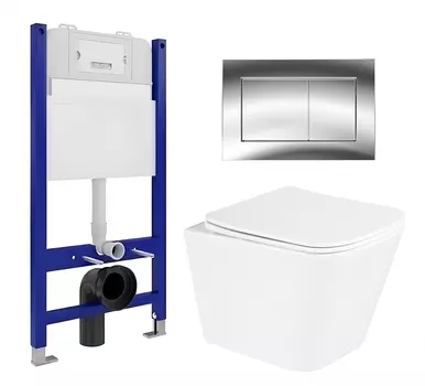 Комплект 3 в 1 инсталляция Enio Tecnico 50 EN8050050 + Унитаз подвесной BelBagno Due BB3103CHR/SC + кнопка хром