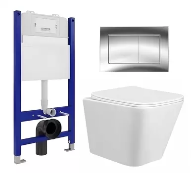 Комплект 3 в 1 инсталляция Enio Tecnico 50 EN8050050 + Унитаз подвесной Taliente Correto CR25200 + кнопка хром