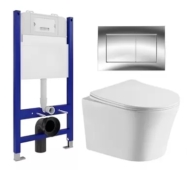 Комплект 3 в 1 инсталляция Enio Tecnico 50 EN8050050 + Подвесной унитаз CeruttiSpa Adige Aria CT7837 + кнопка хром