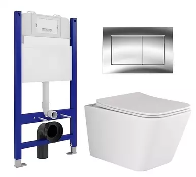 Комплект 3 в 1 инсталляция Enio Tecnico 50 EN8050050 + Унитаз подвесной Ceramica Nova Metric Rimless CN3007 + кнопка хром