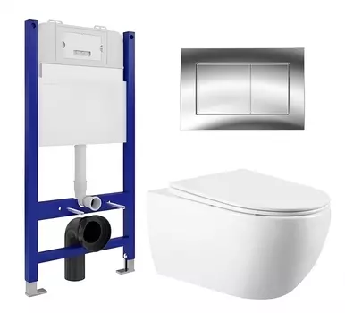 Комплект 3 в 1 инсталляция Enio Tecnico 50 EN8050050 + Унитаз подвесной Vincea Evo VT1-34 + кнопка хром