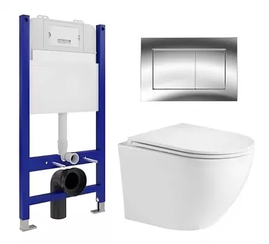 Комплект 3 в 1 инсталляция Enio Tecnico 50 EN8050050 + Подвесной унитаз WeltWasser Merzbach 043 GL-WT + кнопка хром
