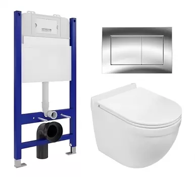 Комплект 3 в 1 инсталляция Enio Tecnico 50 EN8050050 + Подвесной унитаз WeltWasser Heimbach 043 GL-WT + кнопка хром