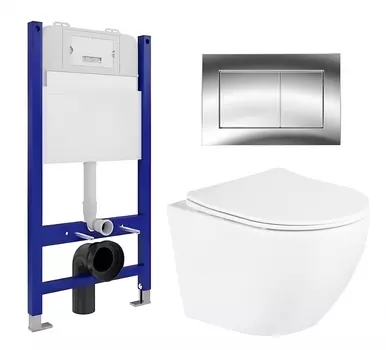Комплект 3 в 1 инсталляция Enio Tecnico 50 EN8050050 + Унитаз подвесной BelBagno Uno BB3105CHR/SC + кнопка хром