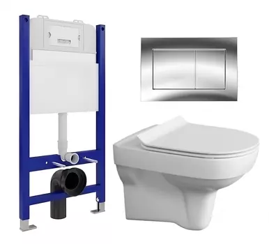 Комплект 3 в 1 инсталляция Enio Tecnico 50 EN8050050 + Унитаз подвесной Cersanit City New + кнопка хром