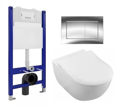 Комплект 3 в 1 инсталляция Enio Tecnico 50 EN8050050 + Унитаз подвесной Villeroy & Boch Subway 2.0 5614R201 + кнопка хром