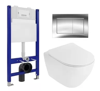 Комплект 3 в 1 инсталляция Enio Tecnico 50 EN8050050 + Унитаз подвесной Cezares Stylus CZR-513-TH-R + кнопка хром