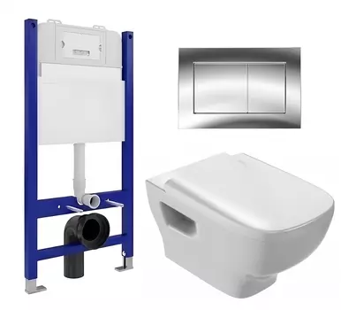 Комплект 3 в 1 инсталляция Enio Tecnico 50 EN8050050 + Унитаз подвесной Jacob Delafon Struktura EDE102-00 + кнопка хром