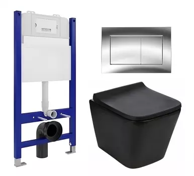 Комплект 3 в 1 инсталляция Enio Tecnico 50 EN8050050 + Подвесной унитаз WeltWasser Gelbach 041 MT-BL + кнопка хром