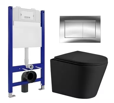 Комплект 3 в 1 инсталляция Enio Tecnico 50 EN8050050 + Подвесной унитаз WeltWasser Salzbach 043 MT-BL + кнопка хром