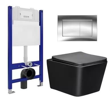 Комплект 3 в 1 инсталляция Enio Tecnico 50 EN8050050 + Унитаз Vincea Q-Line VT1-12MB + кнопка хром