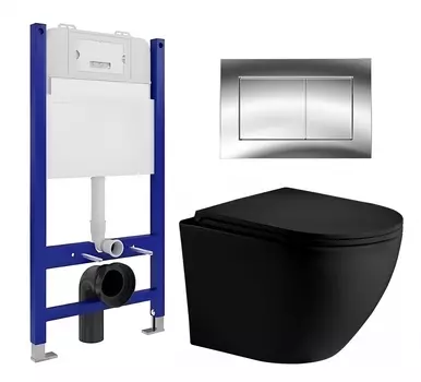 Комплект 3 в 1 инсталляция Enio Tecnico 50 EN8050050 + Унитаз подвесной Weltwasser WW Merzbach 043 MT-BL + кнопка хром