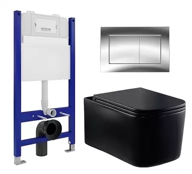 Комплект 3 в 1 инсталляция Enio Tecnico 50 EN8050050 + Унитаз Vincea Ultra Rimless VT1-32MB + кнопка хром