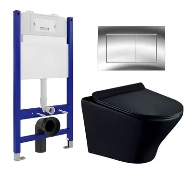 Комплект 3 в 1 инсталляция Enio Tecnico 50 EN8050050 + Унитаз подвесной Esbano Aster ESUPASTEBM + кнопка хром