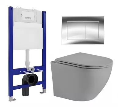Комплект 3 в 1 инсталляция Enio Tecnico 50 EN8050050 + Унитаз подвесной Weltwasser WW Merzbach 043 MT-GR + кнопка хром