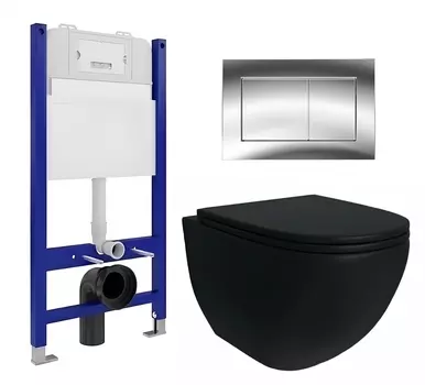 Комплект 3 в 1 инсталляция Enio Tecnico 50 EN8050050 + Унитаз подвесной Enio Unico BL черный EN4105055 + кнопка хром