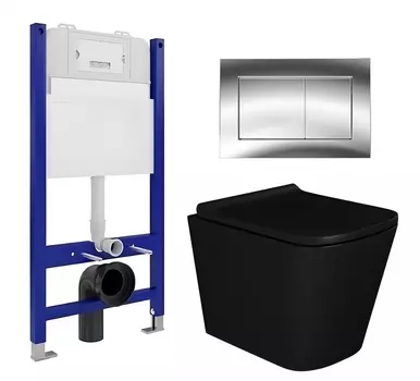 Комплект 3 в 1 инсталляция Enio Tecnico 50 EN8050050 + Унитаз подвесной Enio Binario BL черный EN4180225 + кнопка хром
