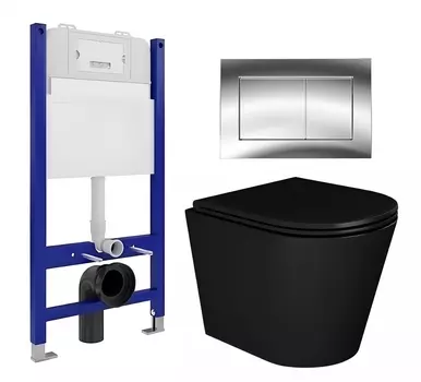 Комплект 3 в 1 инсталляция Enio Tecnico 50 EN8050050 + Унитаз подвесной Enio Cento BL черный EN4280035 + кнопка хром
