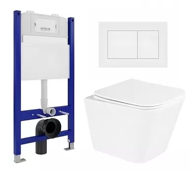 Комплект 3 в 1 инсталляция Enio Tecnico 50 EN8050050 + Унитаз подвесной BelBagno Due BB3103CHR/SC + кнопка белая матовая