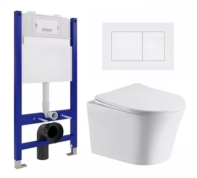 Комплект 3 в 1 инсталляция Enio Tecnico 50 EN8050050 + Подвесной унитаз CeruttiSpa Adige Aria CT7837 + кнопка белая матовая