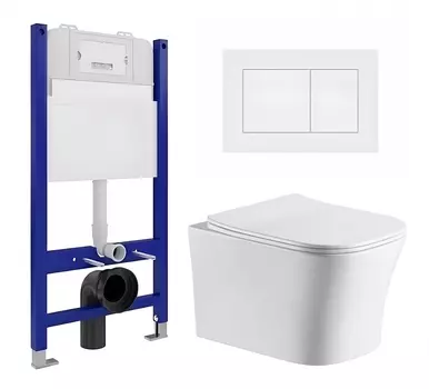 Комплект 3 в 1 инсталляция Enio Tecnico 50 EN8050050 + Подвесной унитаз CeruttiSpa Marmolada aria CT7778 + кнопка белая матовая