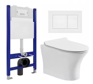 Комплект 3 в 1 инсталляция Enio Tecnico 50 EN8050050 + Подвесной безободковый унитаз CeruttiSpa Bernina aria CT7191 + кнопка белая матовая