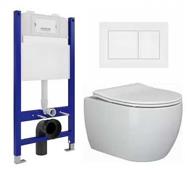 Комплект 3 в 1 инсталляция Enio Tecnico 50 EN8050050 + Унитаз подвесной Ceramica Nova Play CN3001 + кнопка белая матовая