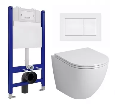 Комплект 3 в 1 инсталляция Enio Tecnico 50 EN8050050 + Унитаз подвесной Grossman GR-4455S + кнопка белая матовая