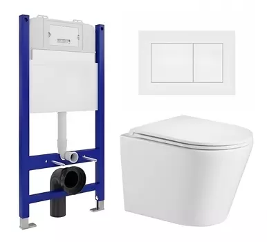 Комплект 3 в 1 инсталляция Enio Tecnico 50 EN8050050 + Подвесной унитаз WeltWasser Salzbach 043 GL-WT + кнопка белая матовая